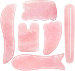 Domika Multi-Shape Handmade Rose Quartz Gua Sha GuaSha Scraping Massage Tool Stone,Massage Stick,Set of 6 (Rose Quartz)