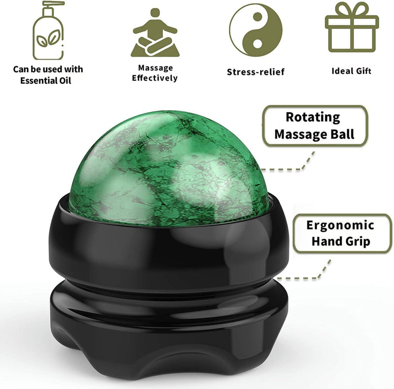 Massage Set Including Manual Massage Ball & Four Trigger Point Finger Hand-Held Massage Tools Massage Roller with Knobs for Pain Relief Relaxing, Muscle Treatment and Back Neck Massage (Green)