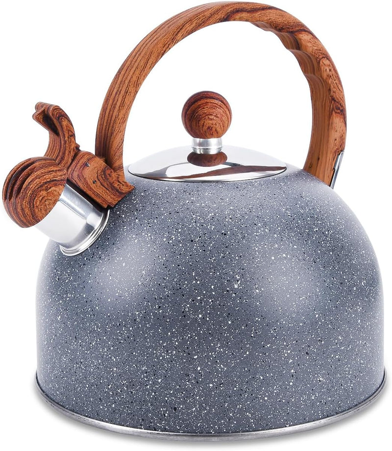 KIAADSY Tea Kettle, 3L Stainless Steel Whistling Tea Kettle for Stove Top, Food Grade Teapot with Wood Pattern Handle for Coffee, Tea, Milk etc, Gas Electric Applicable, Milk White