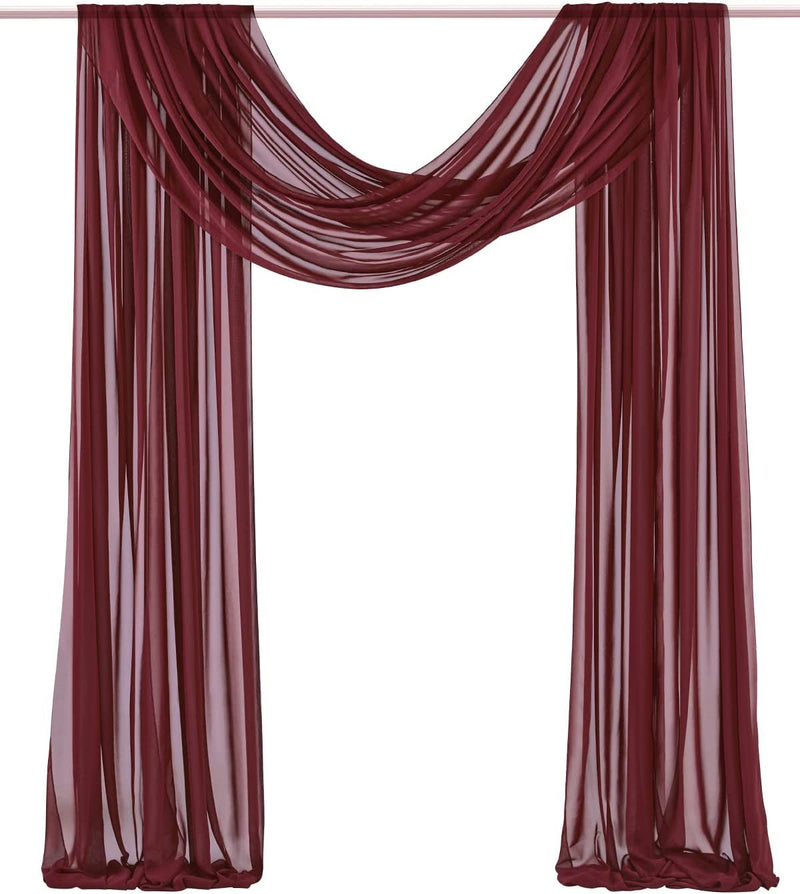 Burgundy Chiffon Wedding Arch Drapes 2 Panels - 6 Yards - Ceiling Swag Decoration