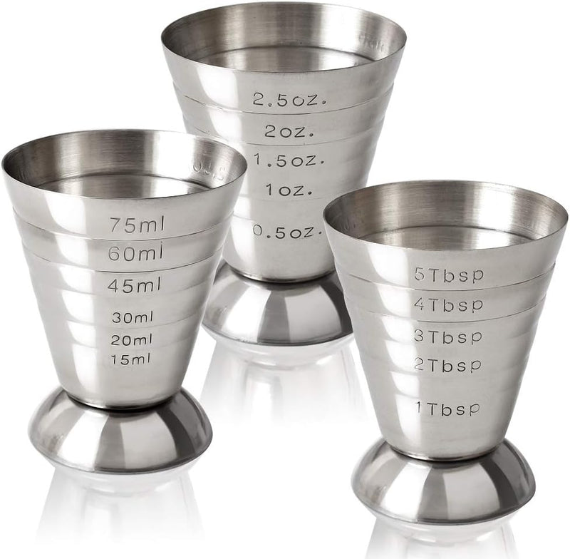 Cozihom Stainless Steel Measuring Cup, 2.5 oz, 75 ml, 5 Tbsp, Cocktail Jiggers, Pack of 2