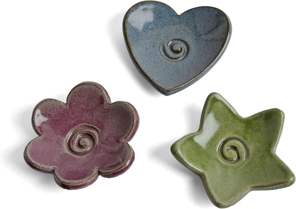 MudWorks Pottery Tea Bag Coasters Trinket Plates, Set of 3, Handmade in the USA