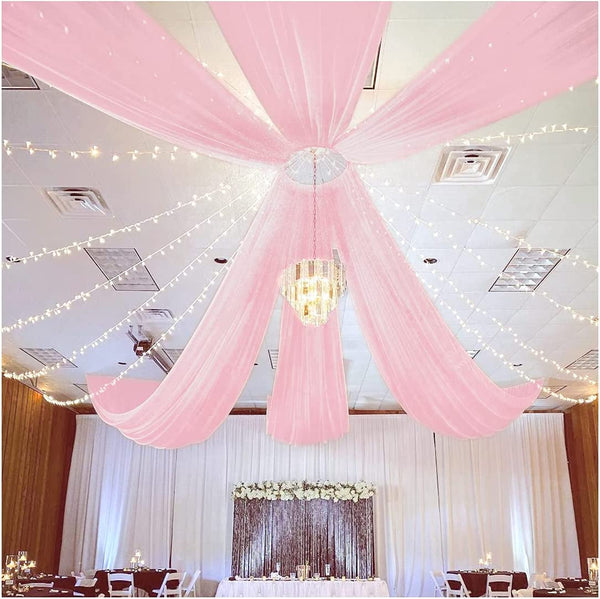 Pink Ceiling Drapes - 6 Panels 5Ftx10Ft Wedding and Party Dcor - Sheer Voile Fabric Draping and Decoration