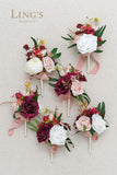 Wedding Flowers Mini Bridesmaid Bouquets Set of 6 Pre-Made Small Floral Wedding Centerpieces (Marsala)