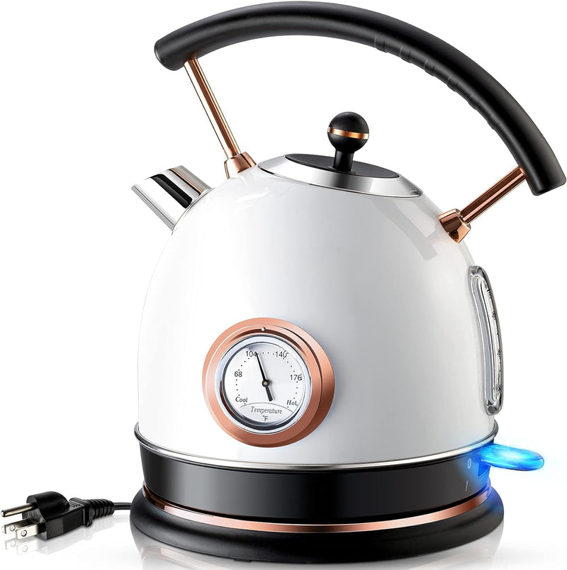 Pukomc 1.8L Electric Water Kettle with Temperature Gauge, Hot Water Boiler & Tea Heater with Curved Handle, Visible Water Level Line, Led Light, Auto Shut-Off&Boil-Dry Protection,Green