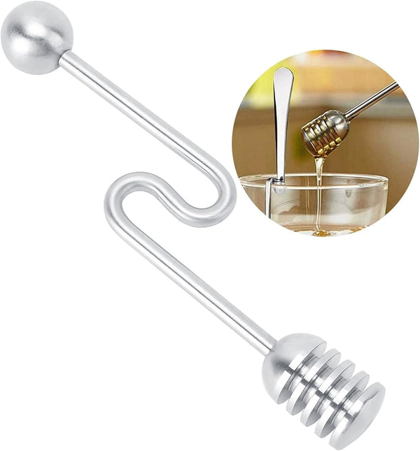 AKOAK 1 Pack Honey Spoon Stick, Honey and Syrup Spoon, Stainless Steel Honeycomb Stick Spoon, Curved Honey Mixer, for Tea Coffee Chocolate Honey Pot Container, Kitchen Cooking Tool