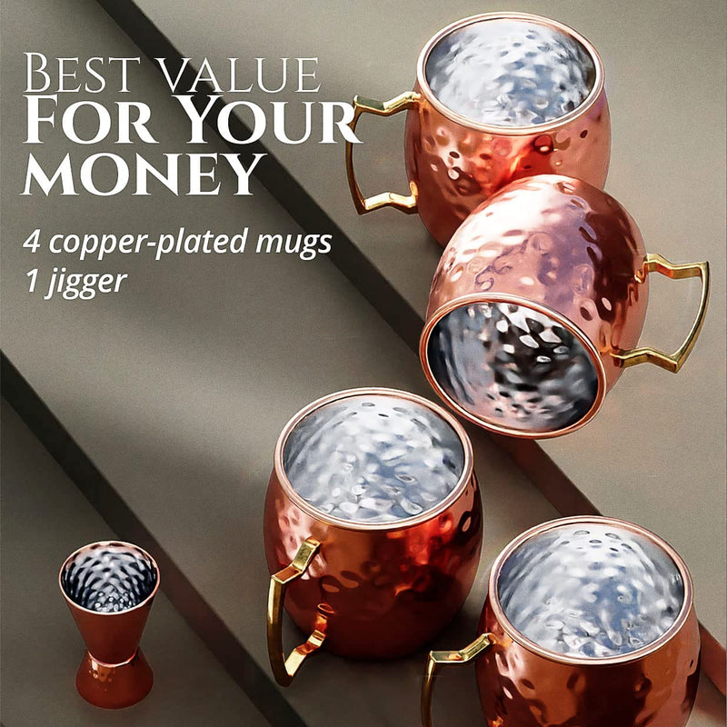 B. WEISS Moscow Mule Copper Mugs, Set Of 4 Brass Handle Copper Cups For Drinking, Each Mug is Handcrafted - Food Safe (Copper Plated Stainless Steel) (Set of 4)