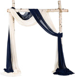 2 Panels Chiffon Fabric Drapery Wedding Arch Drapes, Party Backdrop Curtain Panels, Ceremony Reception Swag Decoration (27 X 216 Inch, Navy Blue & Ivory)