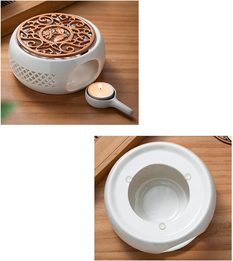 Hagsnec Ceramic Teapot Warmer Holder Base Tea Warmer Insulation Base Tea Coffee Water Warmer Candle Heating Base Holder Teaware