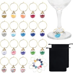 Anglecai 18Pcs Wine Glass Charms Tags Identification, Decorate Wine Glass Drink Markers with 40Pcs Rings/ 2Pcs Velvet Bags, Funny Wine Charms for Stem Glasses Cocktail Tasting Party