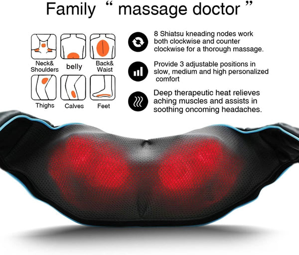 MoCuishle Shiatsu Back Shoulder and Neck Massager with Heat, Electric Deep Tissue 4D Kneading Massage, Best Gifts for Women Men Mom Dad