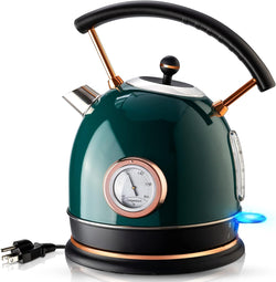 Pukomc 1.8L Electric Water Kettle with Temperature Gauge, Hot Water Boiler & Tea Heater with Curved Handle, Visible Water Level Line, Led Light, Auto Shut-Off&Boil-Dry Protection,Green