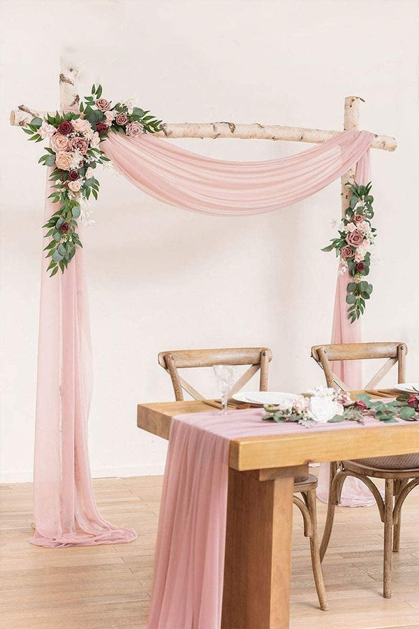 Dusty Rose  Burgundy Wedding Arch Floral Swag Set with Draping Fabric