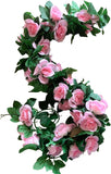 2 Pack Artificial Rose Vine Garland Fake Roses Flowers Plants Vines Hanging Floral Leaves Decoration for Wedding Party Table Garden Arch Wall Home Room Decor(Pink)