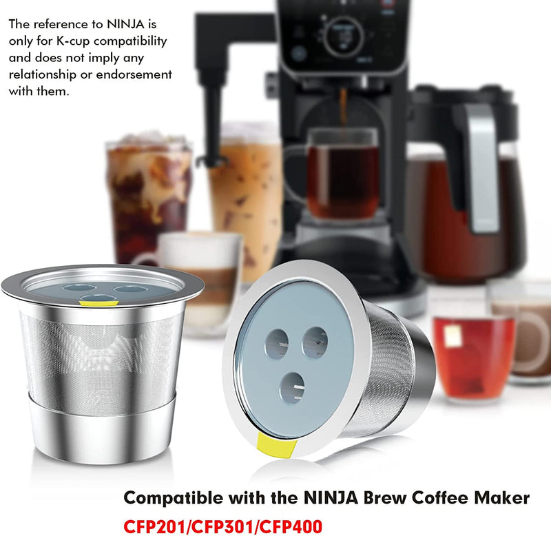 Stainless Steel Reusable K Cups Compatible with Ninja Coffee Maker,Upgrade2 Pack K Cups Reusable Coffee Pods,Permanent K Cups Coffee Filters Fit Ninja CFP201 CFP300 CFP301 CFP305 CFP307 CFP400 (2Pack)