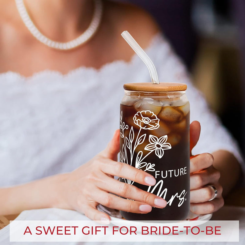 Bride To Be Gifts - Bridal Shower Gift - Engagement Gifts for Women, Bachelorette Gifts for Bride, Bride Gifts - Bachelorette Party Favors - Future Mrs - Christmas Gifts for Her - 16 Oz Can Glass