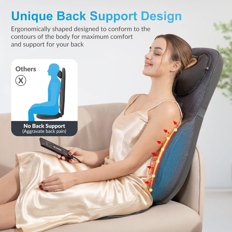 COMFIER Neck&Back Massagers with Heat,Shiatsu Massager Chair with Adjustable Height Pillow,Full Body Massage Cushion for Pain Relief,4 Rolling Nodes&3 Vibration Levels,Gift for Men,Women,Gray