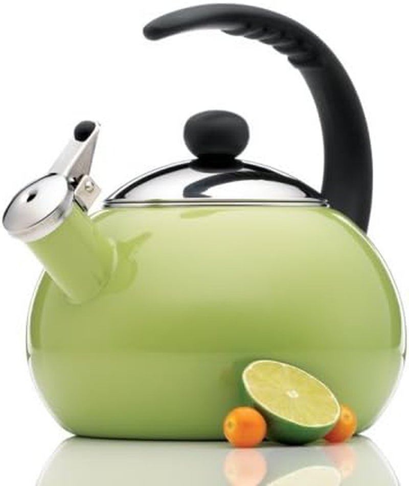 Farberware Luna Water Kettle, Whistling Tea Pot, Works For All Stovetops, Porcelain Enamel on Carbon Steel, BPA-Free, Rust-Proof, Stay Cool Handle, 2.5qt (10 Cups) Capacity (Aqua)