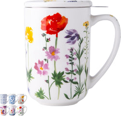 AmorArc Porcelain Tea Mug with Infuser and Lids, 18 Oz Tea Cup Strainer with Tea Bag Holder for Loose Leaf Tea, Tea Steeping Coffee Mug for House-warming Wedding Birthday Gift
