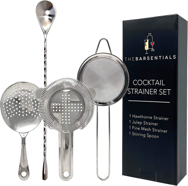 TheBarsentials Cocktail Strainer Set Stainless Steel Bar Tool with Stirring Spoon - Hawthorne Strainer, Julep Strainer, Fine-Mesh Strainer/Sifter