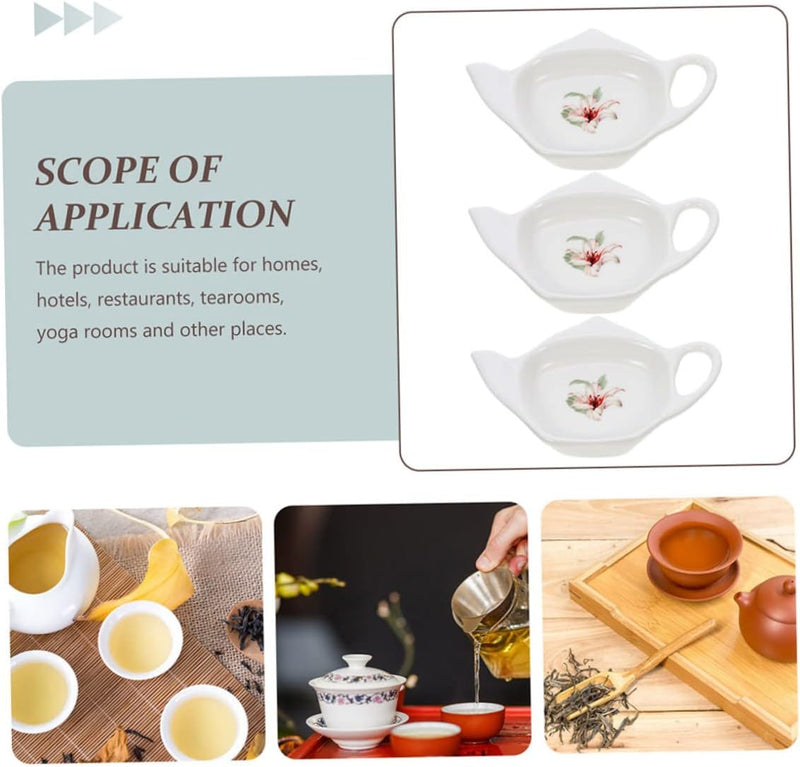 Mikinona 3pcs Tea Bag Saucer Flower Side Dish Tea Bag Rest Dish Ceramic Teabag Sushi Sauce Dish Teacup Saucer Ceramic Tea Bag Holder Cake Tray Tea Bag Coaster Afternoon Tea Ceramics Storage