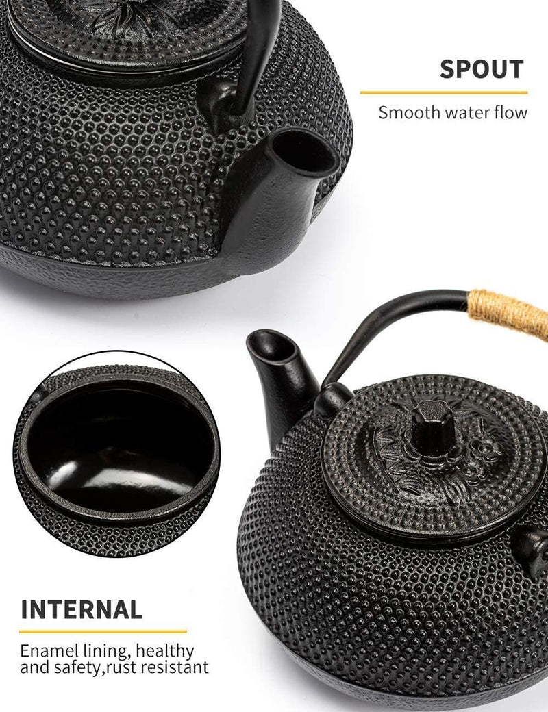 suyika Japanese Tetsubin Cast Iron Teapot Tea Kettle pot with Stainless Steel Infuser for Stovetop Safe Coated with Enameled Interior 30 oz/900 ml