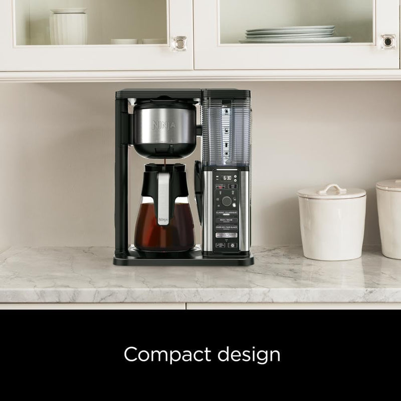 Ninja CM401 Specialty 10-Cup Coffee Maker with 4 Brew Styles for Ground Coffee, Built-in Water Reservoir, Fold-Away Frother & Glass Carafe, Black