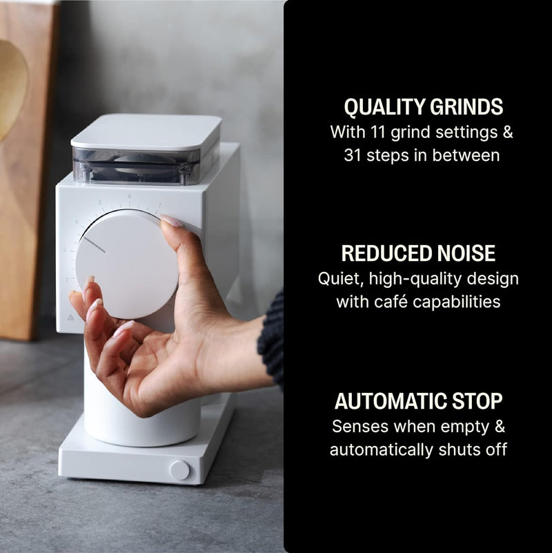 Fellow Ode Brew Grinder - Burr Coffee Grinder - Coffee Bean Grinder with 31 Settings for Drip, French Press & Cold Brew - Small Footprint Electric Grinder - Matte White