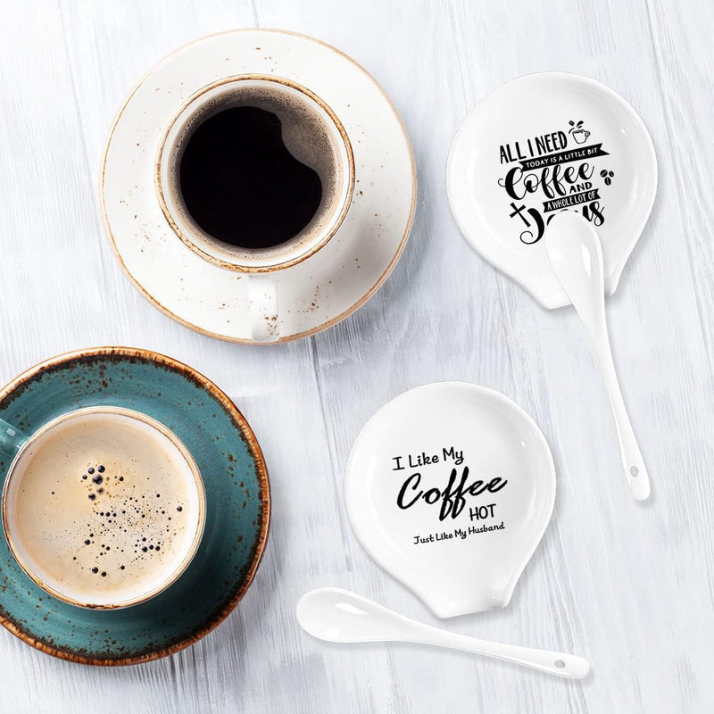 Coffee Spoon Rest and Spoon,Funny Coffee Quote Black And White Ceramic Coffee Spoon Holder-Station Decor Coffee Bar Accessories-Gifts for Coffee Lovers (I Like My Coffee)