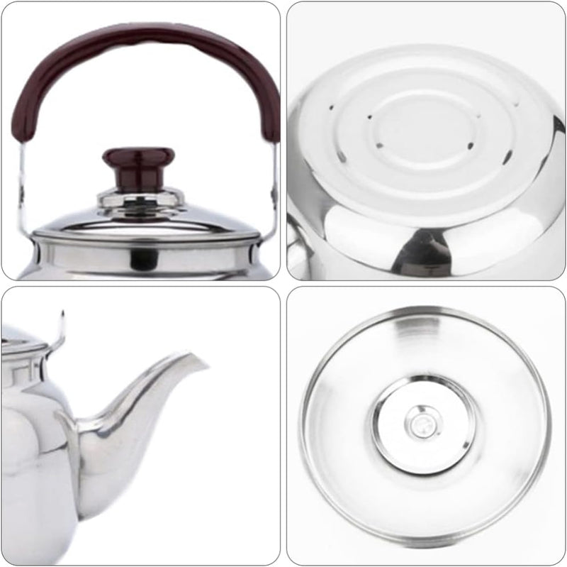 LIFKOME Traditional Stainless Steel Heavy Duty Tea Kettle With Sandwich Bottom and Specialty Cool Touch Handling Mirror Finish Stainless Steel Whistling Tea Kettle Stove Top