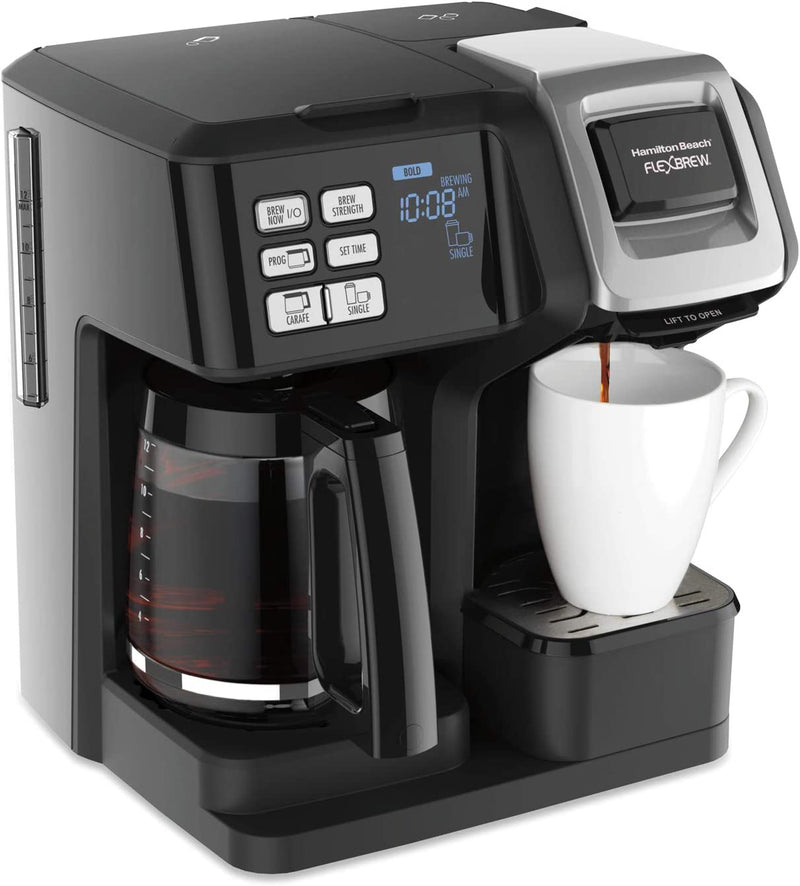 Hamilton Beach 49902 FlexBrew Trio 2-Way Coffee Maker, Compatible with K-Cup Pods or Grounds, Combo, Single Serve & Full 12c Pot, Black - Fast Brewing