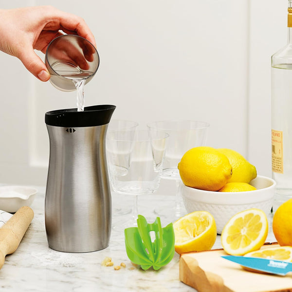 Tovolo Cocktail Shaker Stainless Steel (24 oz.) - Built-In Citrus Reamer, Strainer, & Jigger / Gadget for Bar Cart, Bartending, Home Bar, Mixology, Kitchen, & Gifting