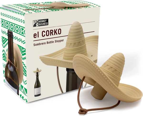 Monkey Business Silicone Wine Stopper/Fun Sombrero shaped cap seals bottle and keeps wine fresh/Cute Wine Accessories/Kitchen Gadgets/el Corko Bottle Stopper