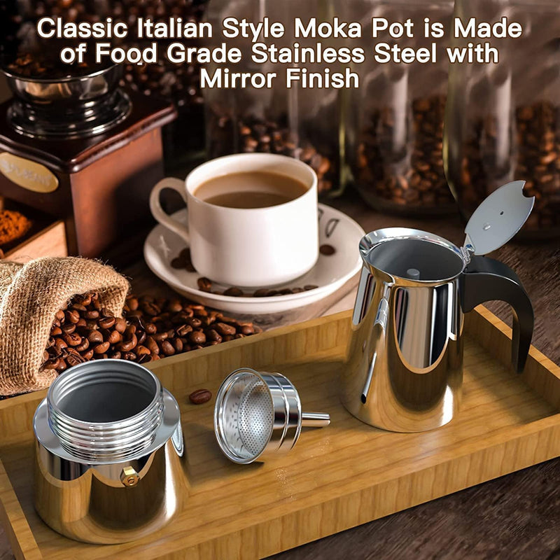 Italian Coffee Maker Moka Pot - Stovetop Espresso Maker Stainless Steel Moka Pot Percolator Coffee Pot, Classic Italian Coffee Maker Expresso Coffee Brewer,Sutiable for Induction Cookers (4 cup pot)