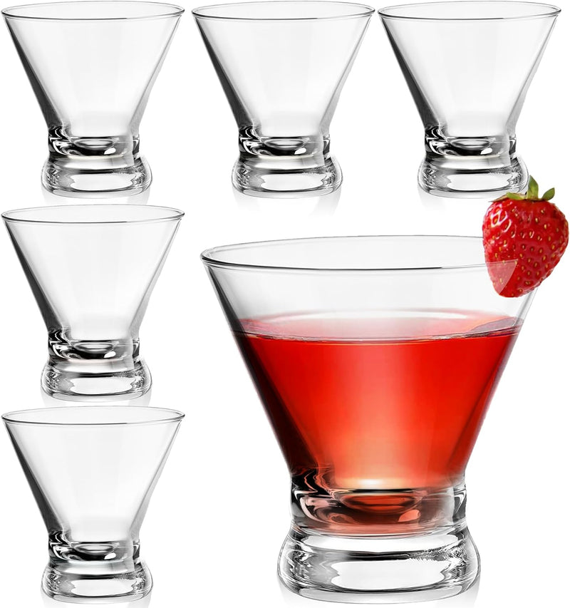 Set of 6 Martini Glasses - 8 oz Exquisite Stemless Martini Glass, Short Cocktail Glasses, Cosmopolitan Glasses, Margarita, Whiskey, Gin, Tequila, Scotch, Bourbon, Bar Drinking Glasses Gift Set