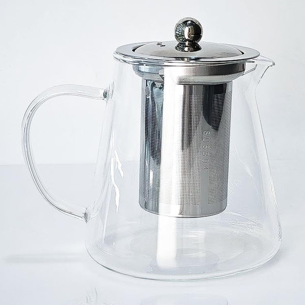 Clear Glass Tea Kettle with Stainless Steel Infuser and Lid, Borosilicate Glass Tea Kettle for Stove Top and Outdoor Use