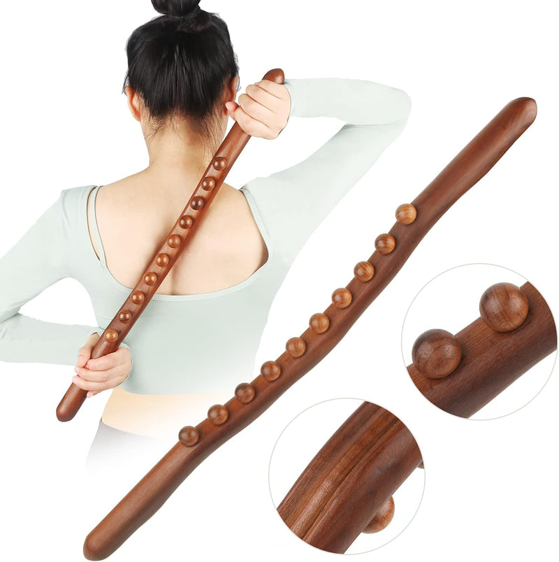 Wood Therapy Lymphatic Drainage Massage Roller Stick Tools,Myofascial Release Tool Stomach Cellulite Massager,Ease Neck Back Waist and Leg Pain Handheld Self Body Sculpting Massage Tool (20 Beads)