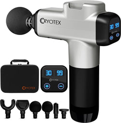 cryotex Massage Gun – Back & Neck Deep Tissue Handheld Percussion Massager – Six Different Heads for Different Muscle Groups - 30 Speed Levels