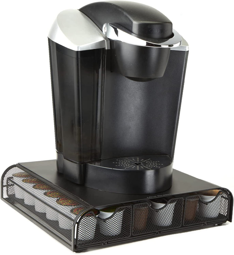 Mind Reader Single Serve Coffee Organizer with 3 Drawers 36 Pod Capacity, 13.5" L x 12.25" W x 2.5" H, Black