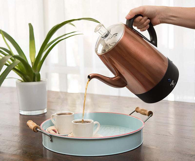 Moss & Stone Electric Coffee Percolator Copper Body with Stainless Steel Lids Coffee Maker | Percolator Electric Pot - 10 Cups, Copper Camping Coffee Pot.