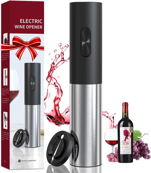 Battery Electric Wine Bottle Openers Electric Wine Opener, Wine Gift Automatic Wine Opener with Foil Cutter (Battery Stainless steel)