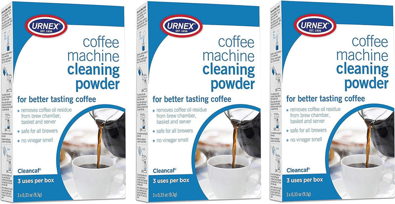 Urnex Coffee Maker and Espresso Machine Cleaner Cleancaf Powder - 3 Packets - Safe On Keurig Delonghi Nespresso Ninja Hamilton Beach Mr Coffee Braun