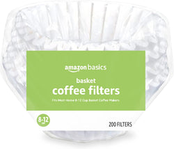 Amazon Basics Basket Coffee Filters for 8-12 Cup Coffee Makers, White, 200 Count