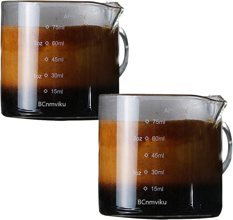 2 Pack Double Spouts Measuring Triple Pitcher Milk Cup 75ML Espresso Shot Glasses Parts Clear Glass