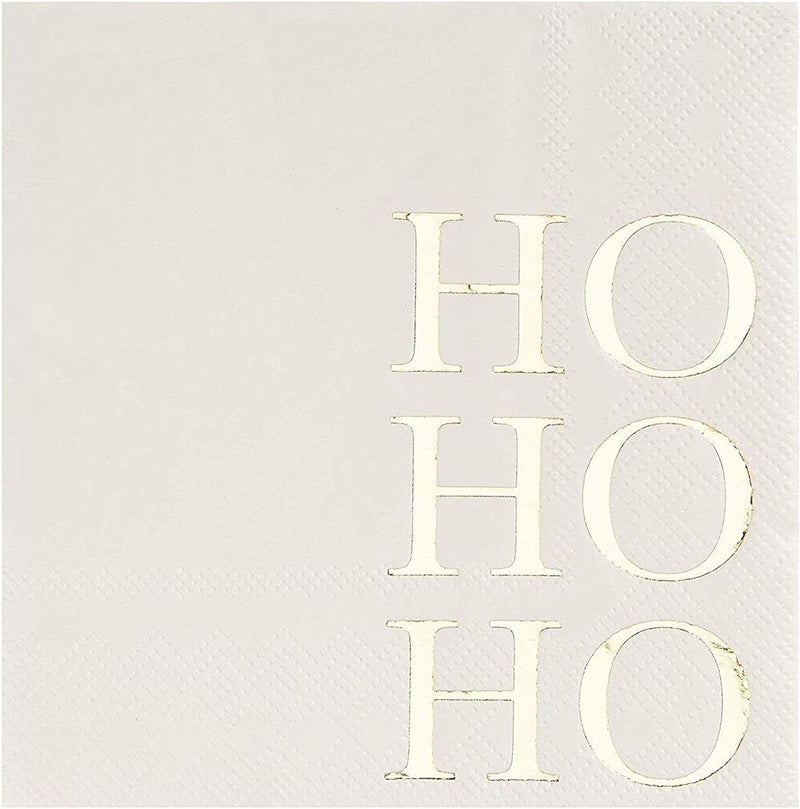 50 Pack Christmas Cocktail Napkins for Dessert, Holiday Party Supplies, Gold Ho Ho Ho Design (5 x 5 In)