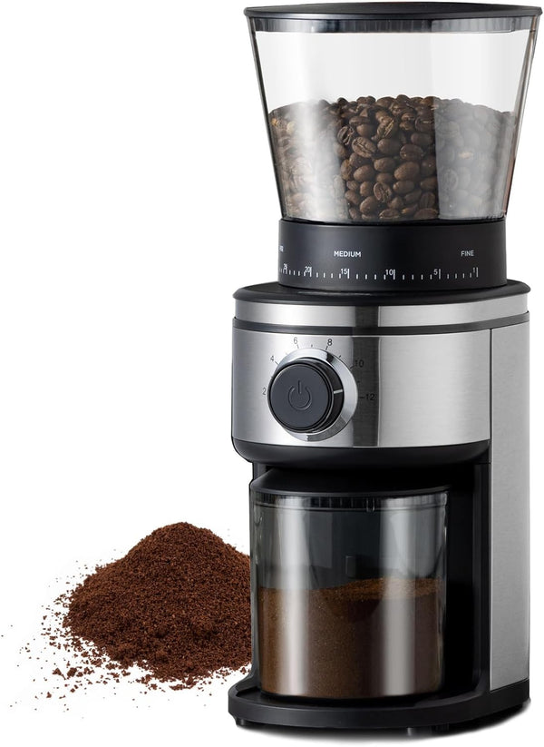 Ollygrin Coffee Grinder Electric Burr Mill, Conical Burr Espresso Coffee Grinder, Coffee Bean Grinder With 30 Adjustable Settings Precise Setting For 2-12 Cups Stainless Steel Silver