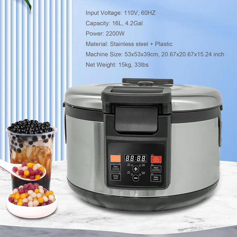 Mvckyi Commercial Tapioca Boba Cooker Pearl Maker, 16L Automatic Non-Stick Pearl Maker with Button Operation, Boba Bubble Tea Cooker Equipment for Boba Tea Sago Pearl Milk Tea Machine, 110V 2200W