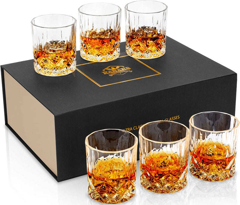 KANARS Old Fashioned Whiskey Glasses with Luxury Box - 10 Oz Rocks Barware For Scotch, Bourbon, Liquor and Cocktail Drinks - Set of 4 - Men Gift for Christmas New Year