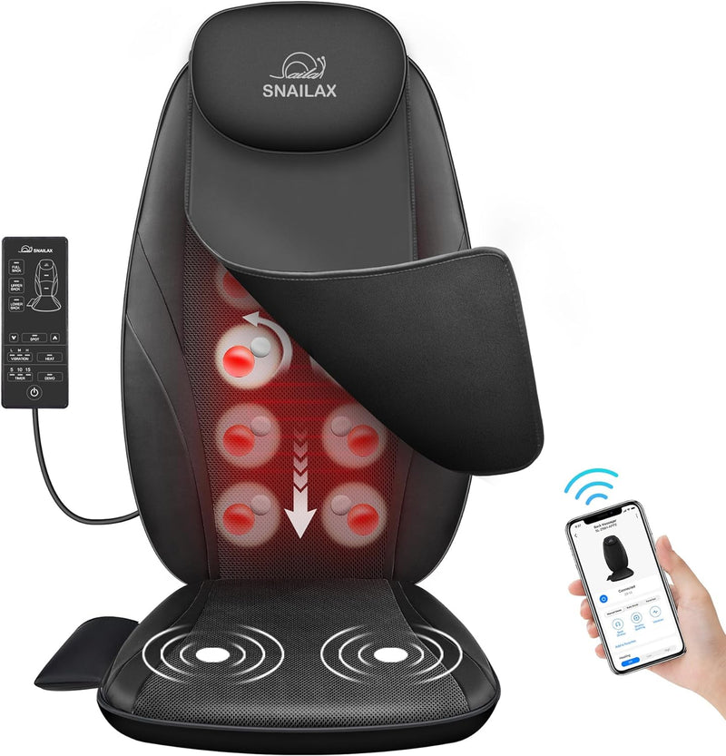 Snailax Shiatsu Back Massager with Heat - Gel Massage Nodes, Deep Kneading Massage Chair Pad Seat Massager Massage Cushion for Home Office Chair use