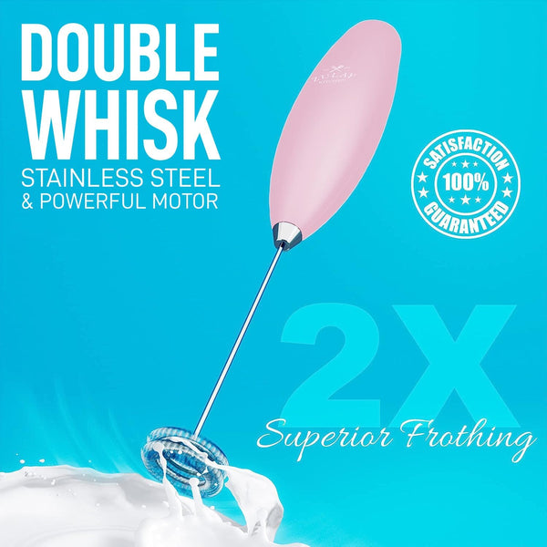 Zulay Double Whisk Milk Frother Handheld- High Powered For Coffee With Improved Motor - Electric Drink Mixer For Cappuccino, Frappe, Matcha & More, (Cotton Candy)